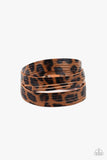 Hey GRRirl - Silver/Grey - Brown/Black Cheetah Print Thick Leather Urban Snap Wrap Bracelet