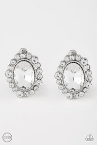 Hold Court - White Dainty Rhinestones White Gem Clip-On Earrings