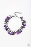 Hold My Drink - Purple - Pink - Green Beads Joins Gunmetal Beads Along Gunmetal Chain Clasp Bracelet