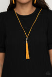 Hold My Tassel - Yellow Suede Silver Beads Long Necklace