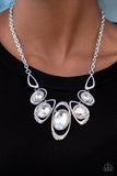 Hypnotic Twinkle - White Glassy Rhinestones and Oversized White Gems Short Necklace LOP April 2022