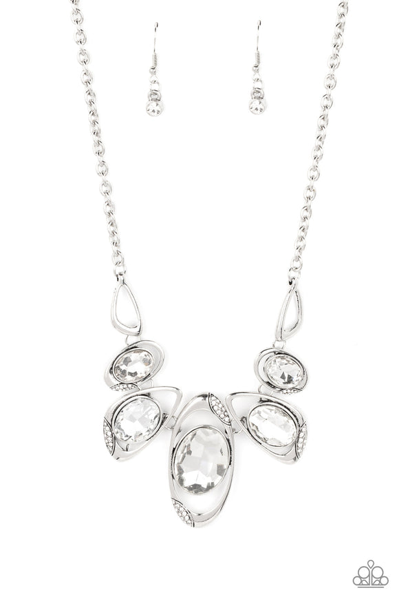 Hypnotic Twinkle - White Glassy Rhinestones and Oversized White Gems Short Necklace LOP April 2022