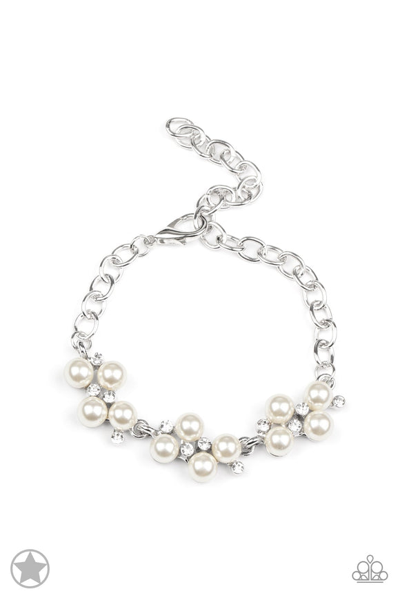 I Do - White Clusters of Pearls and Rhinestones Clasp Bracelet