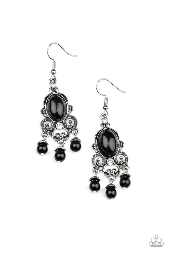 I Better Get Glowing - Black - Purple - White Beads Dainty White Rhinestones Fishhook Earrings