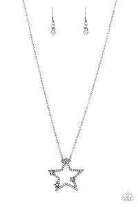 I Pledge Allegiance to the Sparkle - Black/Gunmetal Stars with White Rhinestones Patriotic Long Necklace