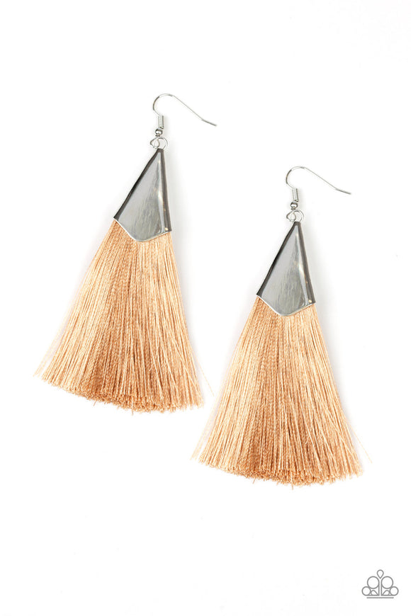 In Full Plume - Brown Thread Tassel Silver Triangle Fitting Fishhook Earrings