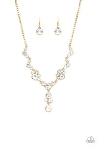 Inner Light - Gold Chain and Frames White Rhinestones Short Necklace