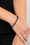 Interstellar Solitude - Black - Green Stone Beads Metallic Oil Spill Cube Beads Urban Stretchy Bracelet