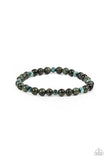 Interstellar Solitude - Black - Green Stone Beads Metallic Oil Spill Cube Beads Urban Stretchy Bracelet