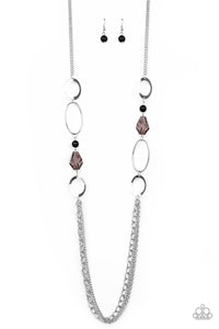 Jewel Jubilee - Black Smokey Crystal-Like and Dainty Beads Silver Hoops and Chains Long Necklace