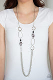 Jewel Jubilee - Black Smokey Crystal-Like and Dainty Beads Silver Hoops and Chains Long Necklace