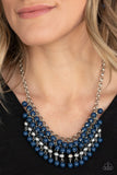 Jubilant Jingle - Blue Beads Silver Beads Short Necklace