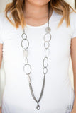 Kaleidoscope Coasts Lanyard - Black/Gunmetal Hoops and Chains Shell-Like Iridescence Flat Oval Beads Long Lanyard Necklace