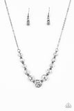 Leading Socialite - Black/Gunmetal Frame and Chain Glassy White Rhinestones Short Necklace