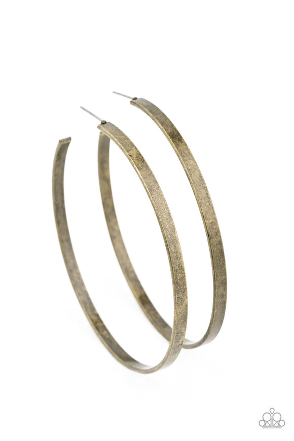 Lean Into the Curves - Brass Rustic Finish Hoop Earrings