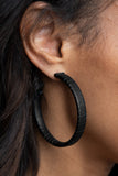 Leather-Clad Legend - Black Leather Hoop Earrings