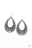 Love To Be Loved - Blue and Yellow Rhinestones Centers Silver Hearts Fishhook Earrings