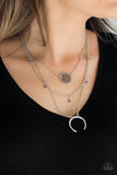 Lunar Lotus - Black, Blue, Pink, Purple Crescent Frame Swings from Bottom Short Necklace