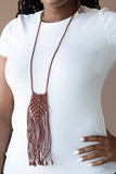 Macrame Mantra - White - Brown Macrame Long Necklace