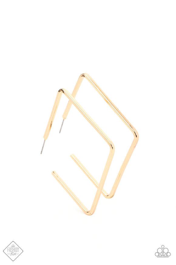 Material Girl Magic - Gold and Silver Square Frame Tilted Hoop Earrings FF Earrings