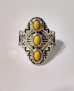 Mayan Motif - Yellow Wide Band Ring