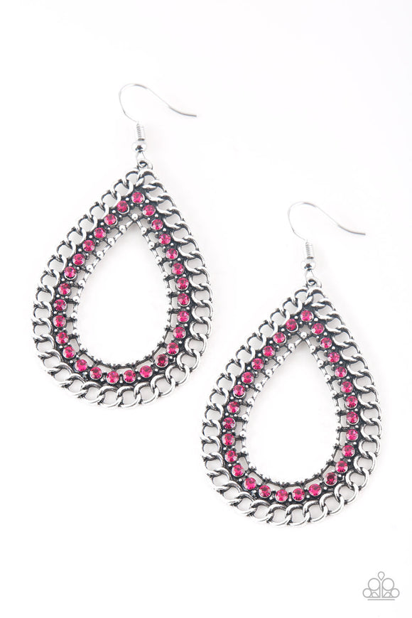 Mechanical Marvel - Pink Teardrop Fishhook Earrings