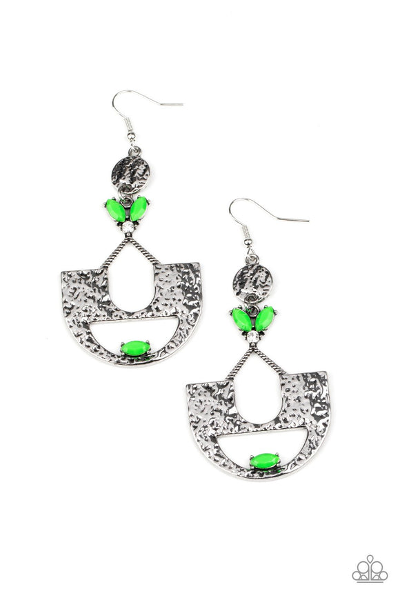 Modern Day Mecca - Green Fish Hook Earrings