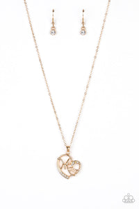 Mom Moments - Gold - White Mom Heart Short Necklace