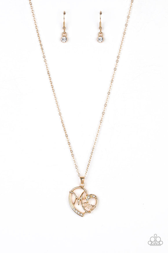 Mom Moments - Gold - White Mom Heart Short Necklace