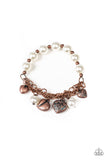 More Amour - White - Copper Pearly Beads Mismatched Heart Charms Clasp Bracelet