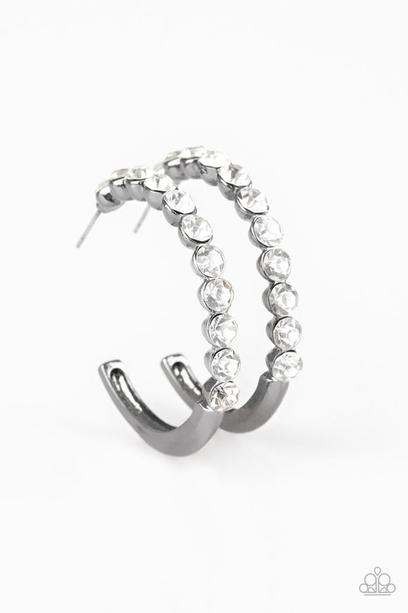 My Kind of Shine - Black/Gunmetal White Rhinestones Hoop Earrings