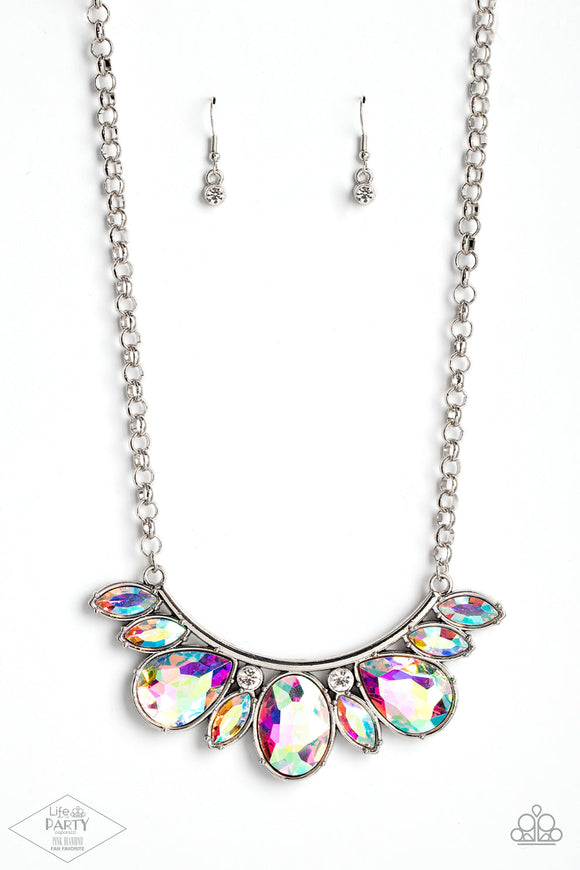 Never Slay Never - Multi Oversized Iridescent and White Rhinestones Short Necklace - LOP 2021