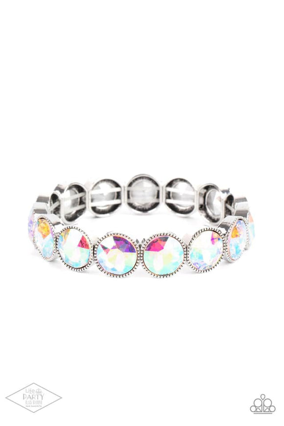 Number One Knockout - Multi Iridescent - White Rhinestones Stretchy Bracelet. LOP Piece