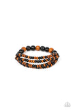 Oceania Oasis - Orange/Brown and Black/Brown Wooden Stretchy Bracelet