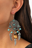 Desert Plains - Blue Feather Fish Hook Earrings. Life Of Party Piece