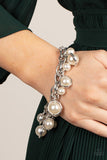 Orbiting Opulence - White Classic Pearls Inside Silver Rings Clasp Bracelet