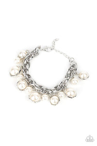 Orbiting Opulence - White Classic Pearls Inside Silver Rings Clasp Bracelet