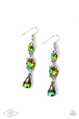 outstanding Opulence - Multi Oil Spill and White Rhinestones Fishhook Earrings LOP Earrings