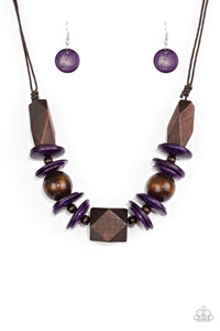 Pacific Paradise - Purple Wooden Discs and Brown Wooden Beads Short Necklace