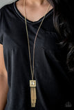 Shimmer Sensei - Black and Gold Hammered Square with Fringe Long Necklace