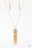 Shimmer Sensei - Black and Gold Hammered Square with Fringe Long Necklace