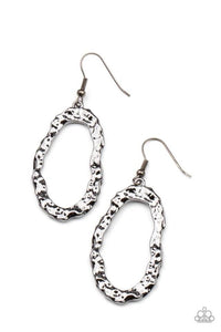 Artifact Checker - Silver - Black/Gunmetal -Gold Oval Hammered Asymmetrical Frame Fishhook Earrings