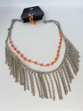 Fierce in Fringe - Orange Dainty Beads Silver Chains Fringe Short Necklace