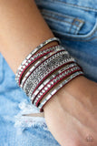 Rhinestone Rumble - Pink - White - Red - Blue Suede Rhinestones Snap Wrap Bracelet