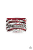 Rhinestone Rumble - Pink - White - Red - Blue Suede Rhinestones Snap Wrap Bracelet