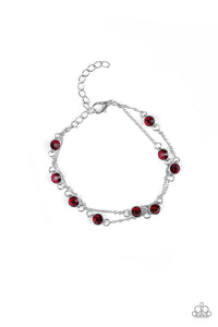 Spotlight Starlight - Red and Blue Glittery Rhinestones Trickle Around Silver Chains Clasp Bracelet