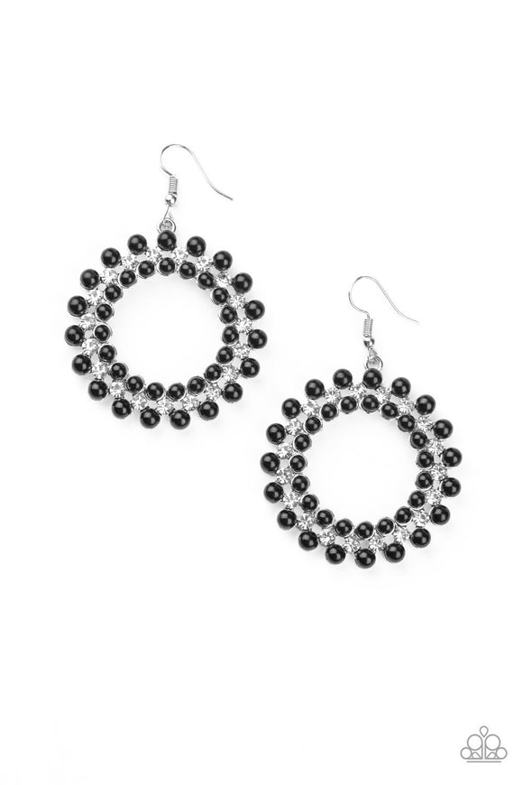 Pearly Poise - Black Fish Hook Earrings