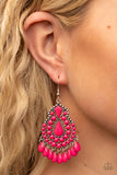 Persian Posh - Pink - Purple Beads Silver Teardrop Frame Fishhook Earrings