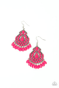 Persian Posh - Pink - Purple Beads Silver Teardrop Frame Fishhook Earrings