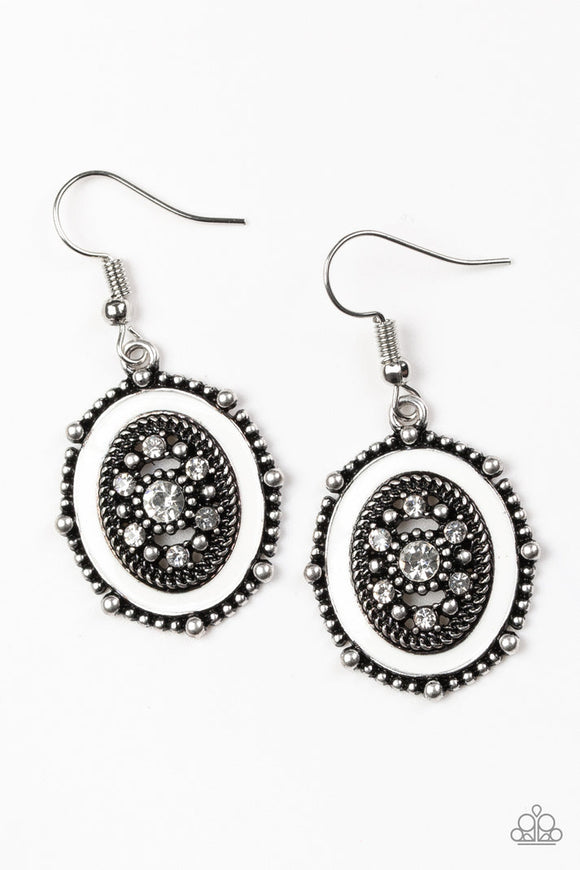 Picture of Wealth - White Painted Finish White Rhinestones Fishhook Earrings